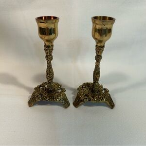 Elegant Vintage Judaica Mid Century Brutalist Brass Candle Holders Shabbat